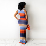 Sexy Striped Sleeveless Slim Maxi Dress HNIF-HN014