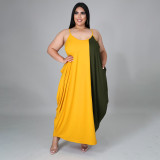 Plus Size Contrast Color Loose Sling Maxi Dress HNIF-DHN005