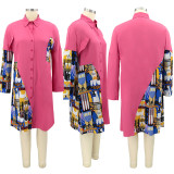 Plus Size Casual Loose Pachwork Shirt Dress HNIF-DHN004