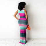 Sexy Striped Sleeveless Slim Maxi Dress HNIF-HN014