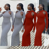 Solid Hollow Out Long Sleeve Slim Maxi Dress YMEF-5034