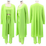 Plus Size Solid Cami Top+Long Cloak Coat+Pants 3 Piece Sets HNIF-HN043