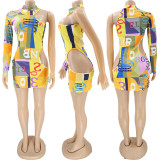 Plus Size Sexy Printed One Shoulder Hollow Mini Dress HNIF-HN013