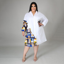 Plus Size Casual Loose Pachwork Shirt Dress HNIF-DHN004