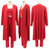 Plus Size Solid Cami Top+Long Cloak Coat+Pants 3 Piece Sets HNIF-HN043