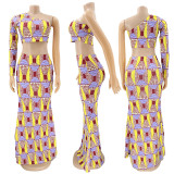Plus Size Printed One Shoulder Maxi Skirt 2 Piece Sets HNIF-HN008