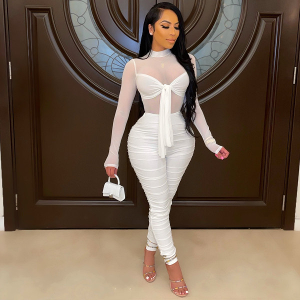 Sexy Mesh Patchwork Long Sleeve Jumpsuit HNIF-HN028