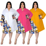 Plus Size Casual Loose Pachwork Shirt Dress HNIF-DHN004