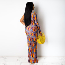 Plus Size Printed One Shoulder Maxi Skirt 2 Piece Sets HNIF-HN008