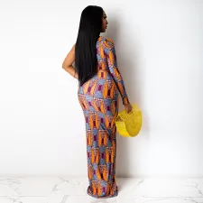 Plus Size Printed One Shoulder Maxi Skirt 2 Piece Sets HNIF-HN008