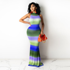Sexy Striped Sleeveless Slim Maxi Dress HNIF-HN014