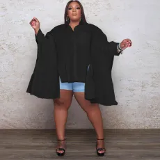 Plus Size Solid Long Sleeve Irregular Loose Blouse WAF-77246