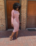 Solid Long Sleeve Bodycon Midi Dress BGN-196