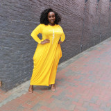 Plus Size Casual Long Sleeve Loose Maxi Dress HNIF-DHN008