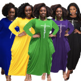 Plus Size Casual Long Sleeve Loose Maxi Dress HNIF-DHN008