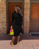 Solid Long Sleeve Bodycon Midi Dress BGN-196