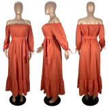 Solid Slash Neck Long Sleeve Sashes Maxi Dress LSL-6468