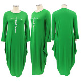 Plus Size Casual Long Sleeve Loose Maxi Dress HNIF-DHN008