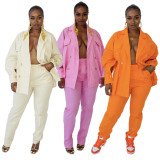 Solid Full Sleeve Coat And Pants Two Piece Sets HNIF-048