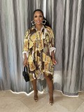 Casual Printed Long Sleeve Loose Shirt Dress BGN-193