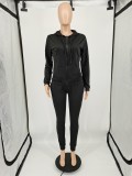 Casual Sports Solid Zipper Hoodie Two Piece Suits YIM-216