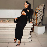Sexy Solid Long Sleeve Hollow Slim Maxi Dress DDF-88122