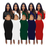 Sexy Solid Long Sleeve Hollow Slim Maxi Dress DDF-88122