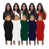 Sexy Solid Long Sleeve Hollow Slim Maxi Dress DDF-88122