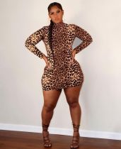 Plus Size Sexy Leopard Long Sleeve Mini Dress BGN-197