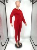 Casual Sports Solid Zipper Hoodie Two Piece Suits YIM-216