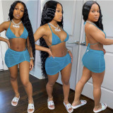Fashion Sexy Spring And Summer Bikini Halterneck Swimwear Three Piece Set AL-200