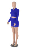 Solid Sports Long Sleeve Two Piece Shorts Set MZ-2658