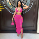 Sexy Knitted Bra Top Long Skirt Hollow Out 2 Piece Sets ZSD-0117