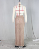 Sexy Knitted Bra Top Long Skirt Hollow Out 2 Piece Sets ZSD-0117