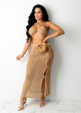 Sexy Knitted Bra Top Long Skirt Hollow Out 2 Piece Sets ZSD-0117