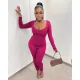 Solid Low Cut Long Sleeve Two Piece Pants Set NM-8380