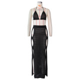 Sexy Knitted Bra Top Long Skirt Hollow Out 2 Piece Sets ZSD-0117