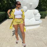 Casual Printed Drawstring Hooded Zopper Coat+Shorts 2 Piece Suits MEM-88388