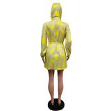 Casual Printed Drawstring Hooded Zopper Coat+Shorts 2 Piece Suits MEM-88388