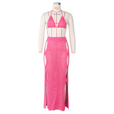 Sexy Knitted Bra Top Long Skirt Hollow Out 2 Piece Sets ZSD-0117