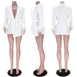 Solid Feather Patchwork Full Sleeve Sashes Coat ASL-6502