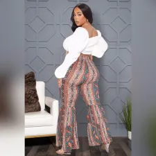 Plus Size Casual Paisley Print Flared Pants ASL-7052
