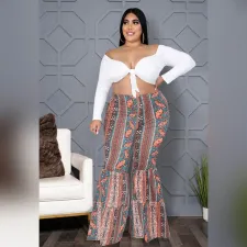 Plus Size Casual Paisley Print Flared Pants ASL-7052