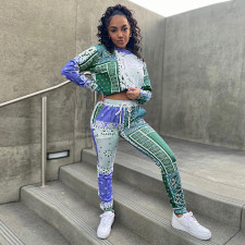 Paisley Print Long Sleeve Two Piece Pants Set GLF-10030