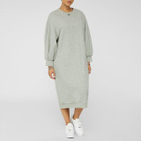 Casual Solid Long Sleeve Midi Dress GLF-10031