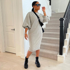Casual Solid Long Sleeve Midi Dress GLF-10031