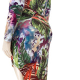 Plus Size Sexy Printed Full Sleeve Irregular Long Dress ASL-7051