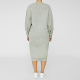 Casual Solid Long Sleeve Midi Dress GLF-10031
