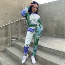 Paisley Print Long Sleeve Two Piece Pants Set GLF-10030