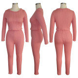 Solid Sweater Long Sleeve Two Piece Pants Set TE-4323